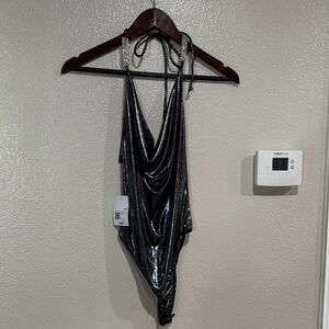 Forever 21 Metallic Black Bodysuit
